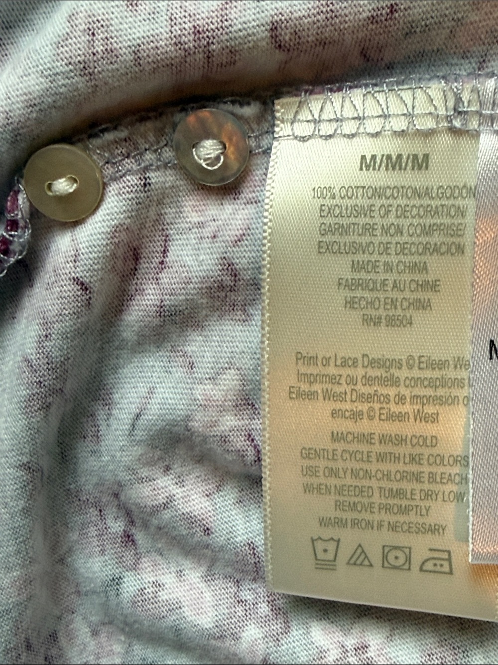 Eileen West 100% Cotton Gray & Pink Floral Nightgown with Lace Trim - Picture 6 of 6